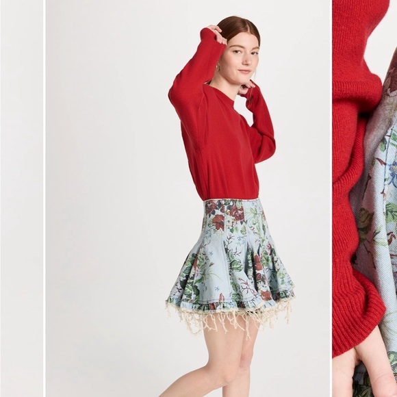 MOLLY GODDARD Floral Printed Denim Flared Mini Skirt - Picture 2 of 7